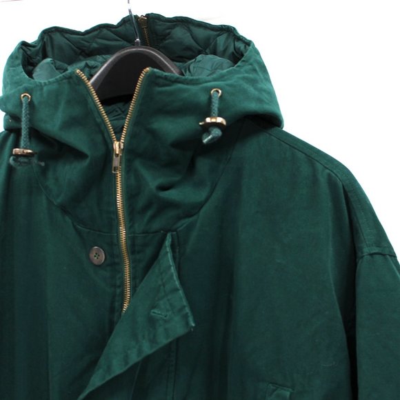 Eddie Bauer Insulated Goose Down Green Velour Hooded Parka Coat L Hunting Jacket - Picture 2 of 7